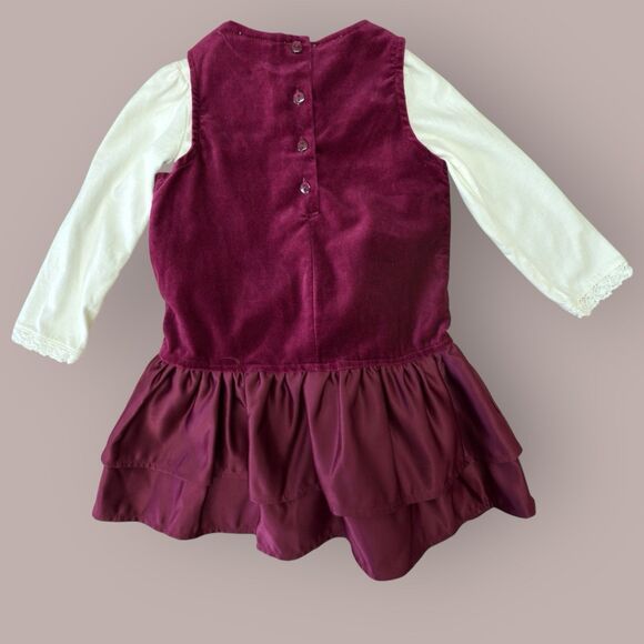 Vintage Pooh Velvet Dress Girls 24M Burgundy Ribbon Embroidery MVMCP Holiday 90s - Picture 2 of 11